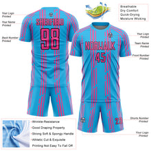 Charger l'image dans la galerie, Custom Sky Blue Pink-Black Pinstripe Sublimation Soccer Uniform Jersey