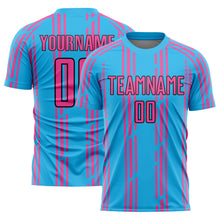 Charger l'image dans la galerie, Custom Sky Blue Pink-Black Pinstripe Sublimation Soccer Uniform Jersey