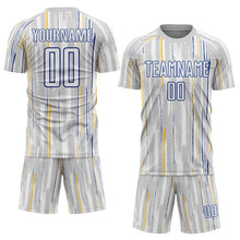Laden Sie das Bild in den Galerie-Viewer, Custom Gray White-Royal Pinstripe Sublimation Soccer Uniform Jersey
