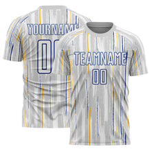 Laden Sie das Bild in den Galerie-Viewer, Custom Gray White-Royal Pinstripe Sublimation Soccer Uniform Jersey