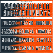 Laden Sie das Bild in den Galerie-Viewer, Custom Orange Navy-White Gradient Arrow Sublimation Soccer Uniform Jersey