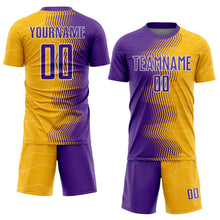 Laden Sie das Bild in den Galerie-Viewer, Custom Gold Purple-White Gradient Arrow Sublimation Soccer Uniform Jersey