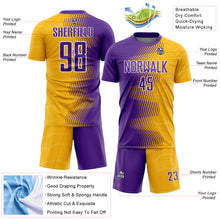 Laden Sie das Bild in den Galerie-Viewer, Custom Gold Purple-White Gradient Arrow Sublimation Soccer Uniform Jersey