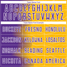 Laden Sie das Bild in den Galerie-Viewer, Custom Gold Purple-White Gradient Arrow Sublimation Soccer Uniform Jersey