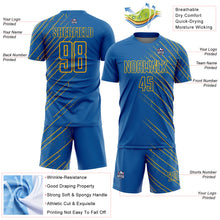 Загрузить изображение в средство просмотра галереи, Custom Blue Gold Lines Sublimation Soccer Uniform Jersey