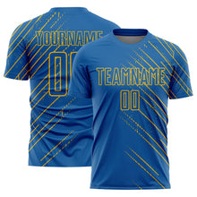 Загрузить изображение в средство просмотра галереи, Custom Blue Gold Lines Sublimation Soccer Uniform Jersey