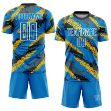 Laden Sie das Bild in den Galerie-Viewer, Custom Powder Blue Yellow-White Sublimation Soccer Uniform Jersey