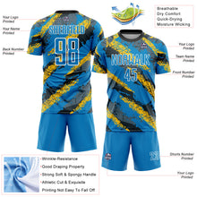 Laden Sie das Bild in den Galerie-Viewer, Custom Powder Blue Yellow-White Sublimation Soccer Uniform Jersey