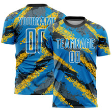 Laden Sie das Bild in den Galerie-Viewer, Custom Powder Blue Yellow-White Sublimation Soccer Uniform Jersey