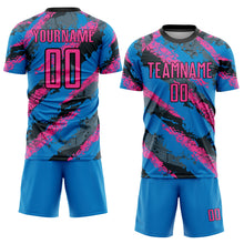 Laden Sie das Bild in den Galerie-Viewer, Custom Powder Blue Pink-White Sublimation Soccer Uniform Jersey