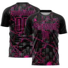 Laden Sie das Bild in den Galerie-Viewer, Custom Black Deep Pink Lightning Sublimation Soccer Uniform Jersey