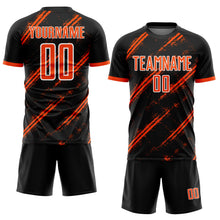 Laden Sie das Bild in den Galerie-Viewer, Custom Black Orange-White Sublimation Soccer Uniform Jersey