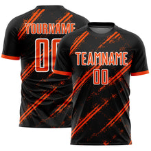 Laden Sie das Bild in den Galerie-Viewer, Custom Black Orange-White Sublimation Soccer Uniform Jersey