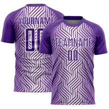 Load image into Gallery viewer, Custom Purple White Lines Sublimation Soccer Uniform Jersey