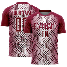 Load image into Gallery viewer, Custom Maroon White Lines Sublimation Soccer Uniform Jersey