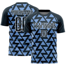 Load image into Gallery viewer, Custom Navy Light Blue-White Abstract Geometric Triangles Sublimation Soccer Uniform Jersey