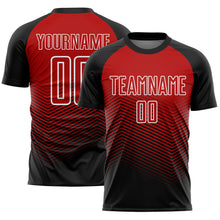 Load image into Gallery viewer, Custom Black Red-White Lines Sublimation Soccer Uniform Jersey