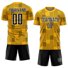 Load image into Gallery viewer, Custom Gold Black-White Lines Sublimation Soccer Uniform Jersey