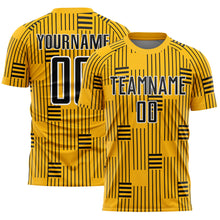 Load image into Gallery viewer, Custom Gold Black-White Lines Sublimation Soccer Uniform Jersey
