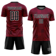 Load image into Gallery viewer, Custom Maroon Black-White Lines Sublimation Soccer Uniform Jersey