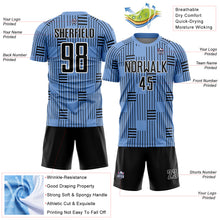 Load image into Gallery viewer, Custom Light Blue Black-White Lines Sublimation Soccer Uniform Jersey
