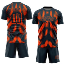Load image into Gallery viewer, Custom Navy Orange Abstract Triangle Sublimation Soccer Uniform Jersey