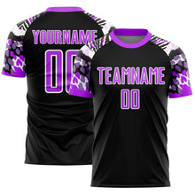 Load image into Gallery viewer, Custom Black Purple-White Animal Print Sublimation Soccer Uniform Jersey