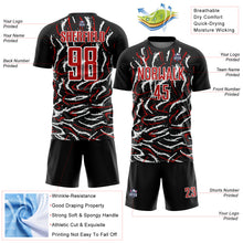 Load image into Gallery viewer, Custom Black Red-White Curved And Wavy Lines Sublimation Soccer Uniform Jersey