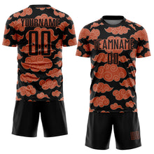 Laden Sie das Bild in den Galerie-Viewer, Custom Black Orange Cloud Pattern Sublimation Soccer Uniform Jersey