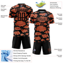 Laden Sie das Bild in den Galerie-Viewer, Custom Black Orange Cloud Pattern Sublimation Soccer Uniform Jersey