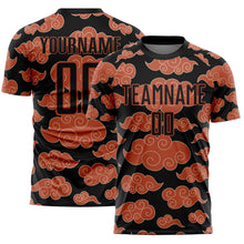 Laden Sie das Bild in den Galerie-Viewer, Custom Black Orange Cloud Pattern Sublimation Soccer Uniform Jersey