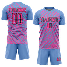 Load image into Gallery viewer, Custom Light Blue Pink-Black Slash Sublimation Soccer Uniform Jersey