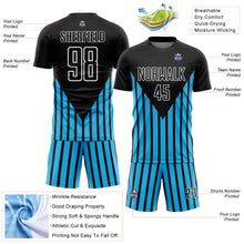 Laden Sie das Bild in den Galerie-Viewer, Custom Black Sky Blue-White Lines Sublimation Soccer Uniform Jersey