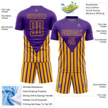 Load image into Gallery viewer, Custom Purple Gold Lines Sublimation Soccer Uniform Jersey