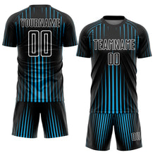 Laden Sie das Bild in den Galerie-Viewer, Custom Black Sky Blue-White Lines Sublimation Soccer Uniform Jersey