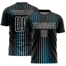 Laden Sie das Bild in den Galerie-Viewer, Custom Black Sky Blue-White Lines Sublimation Soccer Uniform Jersey