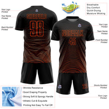 Laden Sie das Bild in den Galerie-Viewer, Custom Black Orange Gradient Geometric Lines Sublimation Soccer Uniform Jersey