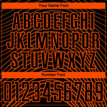 Laden Sie das Bild in den Galerie-Viewer, Custom Black Orange Gradient Geometric Lines Sublimation Soccer Uniform Jersey