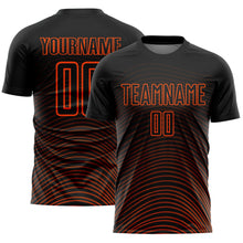 Laden Sie das Bild in den Galerie-Viewer, Custom Black Orange Gradient Geometric Lines Sublimation Soccer Uniform Jersey