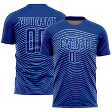 Laden Sie das Bild in den Galerie-Viewer, Custom Royal Light Blue Gradient Geometric Lines Sublimation Soccer Uniform Jersey