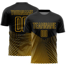 Charger l'image dans la galerie, Custom Black Gold Geometric Lines Sublimation Soccer Uniform Jersey