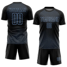 Load image into Gallery viewer, Custom Black Light Blue Geometric Lines Sublimation Soccer Uniform Jersey
