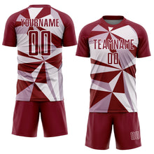 Загрузить изображение в средство просмотра галереи, Custom Crimson White Geometric Pattern Sublimation Soccer Uniform Jersey