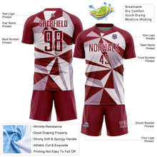 Загрузить изображение в средство просмотра галереи, Custom Crimson White Geometric Pattern Sublimation Soccer Uniform Jersey