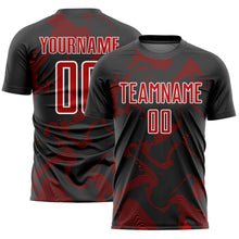 Load image into Gallery viewer, Custom Black Red-White Curve Lines Sublimation Soccer Uniform Jersey