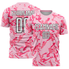 Laden Sie das Bild in den Galerie-Viewer, Custom Light Pink Black-Pink Abstract Geometric Pattern Sublimation Soccer Uniform Jersey