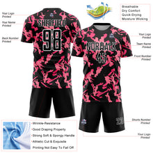 Load image into Gallery viewer, Custom Black Pink-White Abstract Geometric Pattern Sublimation Soccer Uniform Jersey

