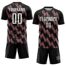 Load image into Gallery viewer, Custom Black White-Medium Pink Abstract Wave Sublimation Soccer Uniform Jersey