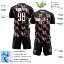 Load image into Gallery viewer, Custom Black White-Medium Pink Abstract Wave Sublimation Soccer Uniform Jersey