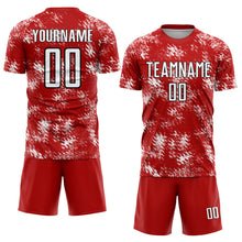 Load image into Gallery viewer, Custom Red White-Black Abstract Grunge Art Sublimation Soccer Uniform Jersey